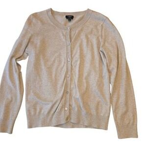 Talbots M Petite Cardigan Oatmeal Heather Beige Preppy Layering Academia Work